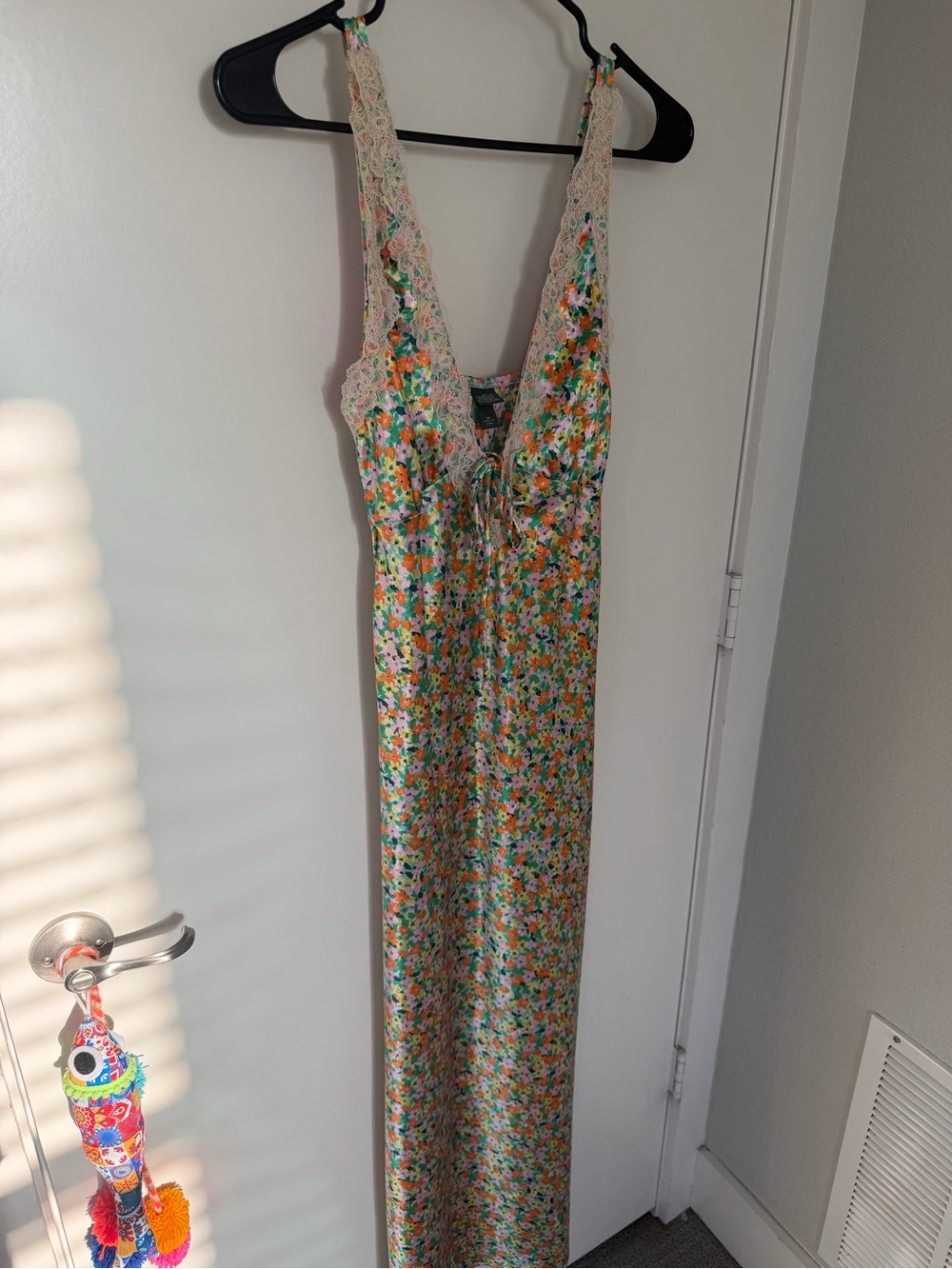 wild fable Cream-Trim Floral Tie-Front Maxi Dress